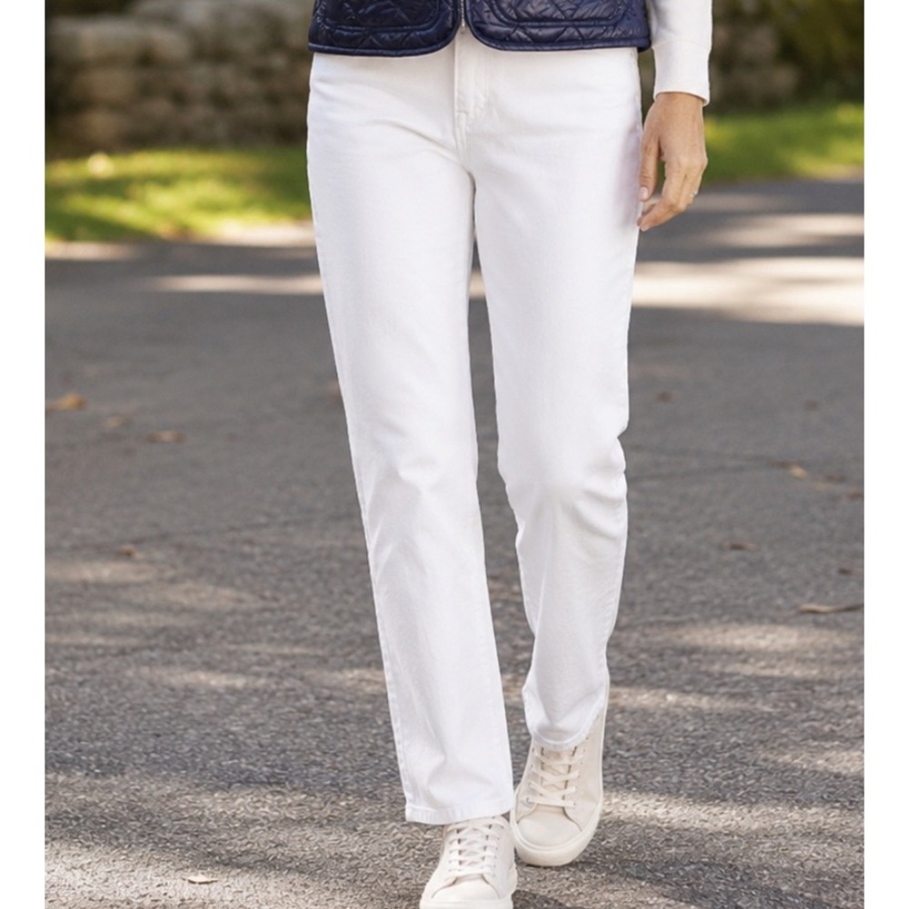 Talbots Cotton Stretch Straight-Leg High Waist White Jeans Women's 14 Slim EUC